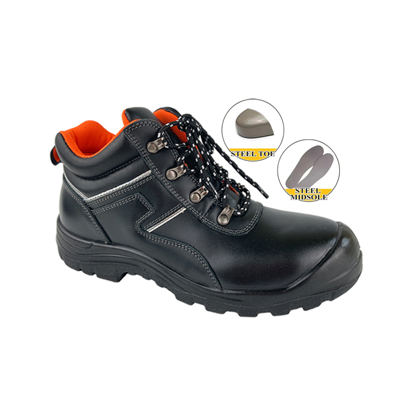 Black Leather Work Shoes Slip Resistant Non Slip Oil Resistant Boots