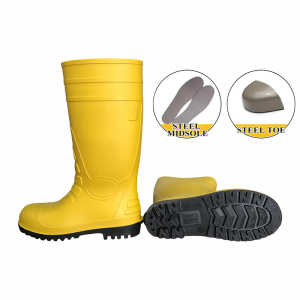Yellow PVC Safety Rain Boots With Steel Toe And Midsole