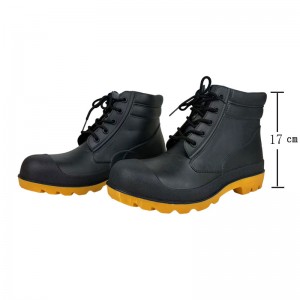 Black Low Cut Lace-up PVC Safety Rain Boots With Steel Toe And Midsole