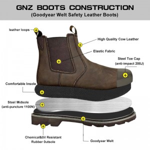 6 Inch Brown Leather Goodyear Safety Boots with Steel Toe