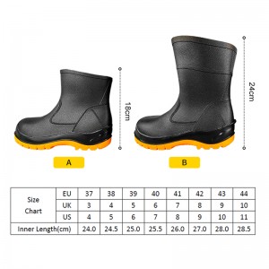 Low-cut Light-weight PVC Safety Rain Boots with Steel Toe and Midsole