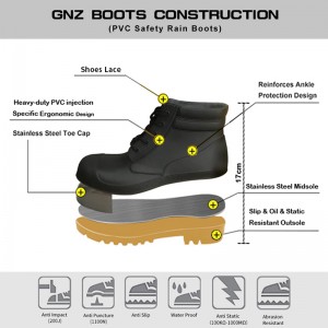 Black Low Cut Lace-up PVC Safety Rain Boots With Steel Toe And Midsole