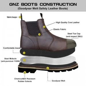 Chelsea Goodyear-Welt Labor Shoes Steel Toe Grain Leather Boots
