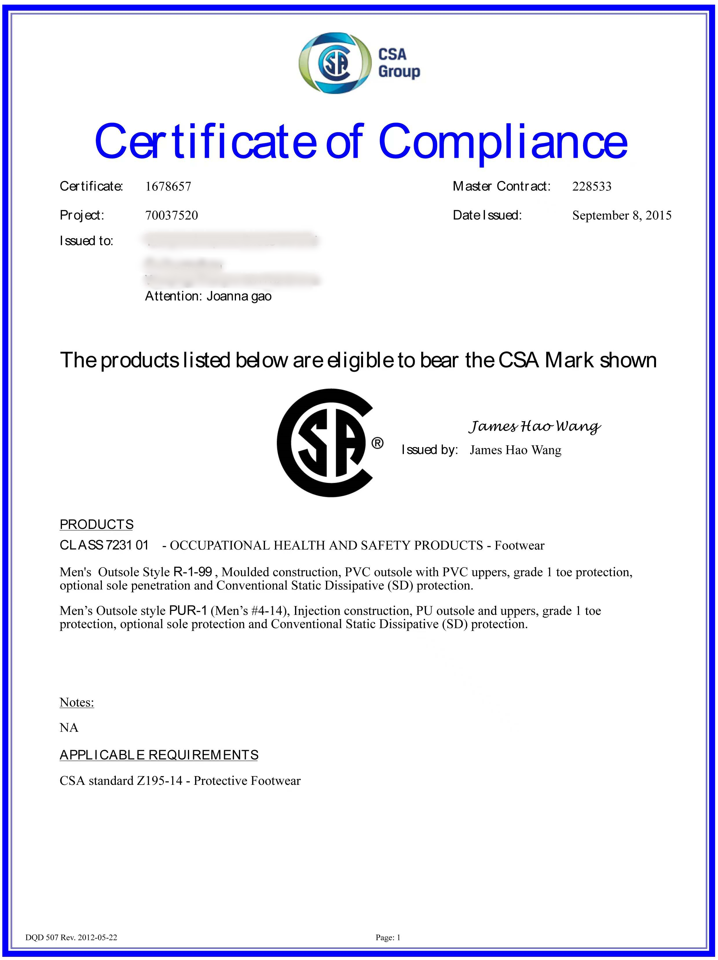 CSA certificate