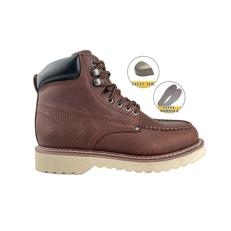 Brown Working Leather Boots with Steel Toe and Midsole for Men