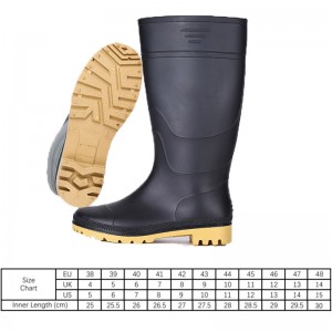 Knee-high Black PVC Waterproof Gumboots Farming Plain Toe Rubber Boots