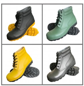 Black Low Cut Lace-up PVC Safety Rain Boots With Steel Toe And Midsole