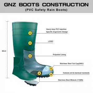Dark Green Waterproof Steel Toe PVC Work Rubber Boots