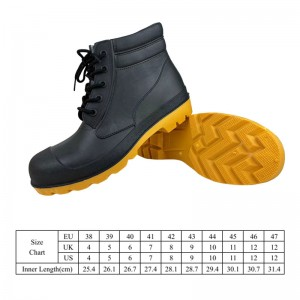 Black Low Cut Lace-up PVC Safety Rain Boots With Steel Toe And Midsole