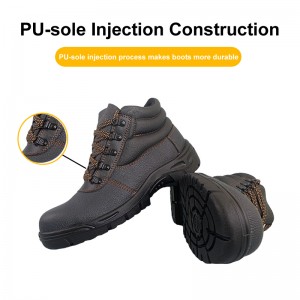 Fashionable Black S3 PU-sole Injection Safety Lace up Leather Shoes