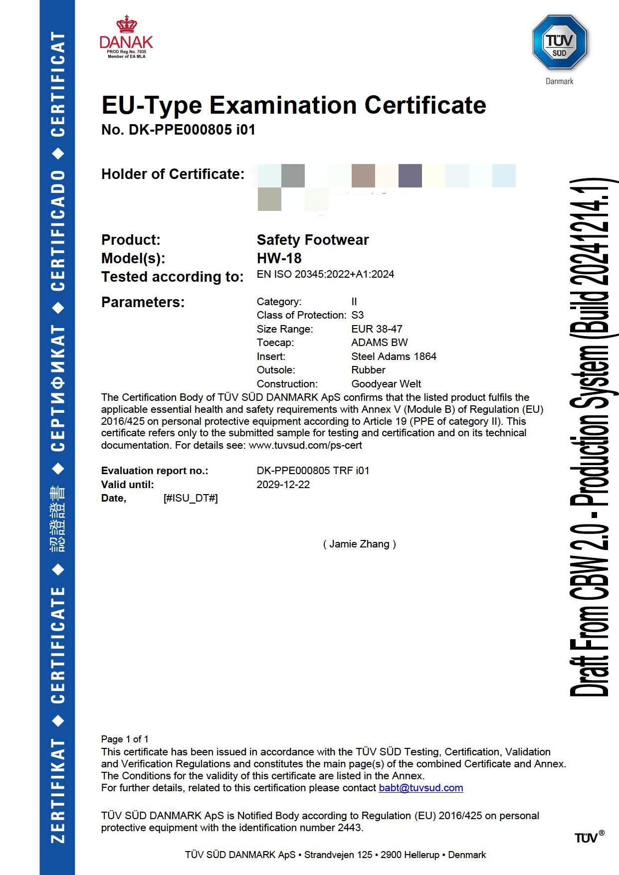 CE S3 certificate