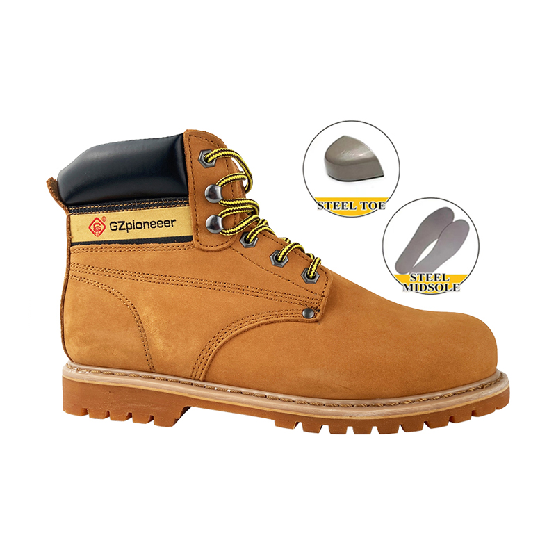 Yellow Nubuck Grain Leather Steel Toe Working Shoes