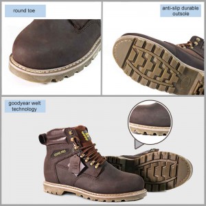 Brown Goodyear Welt Safety Cow Leather Shoes with Steel Toe and Midsole