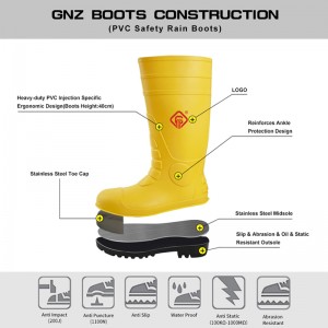 CE Anti-static PVC Safety Rain Boots with Steel toe and Midsole
