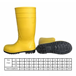 Yellow PVC Safety Rain Boots With Steel Toe And Midsole
