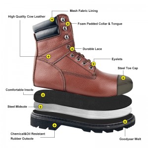 Brown Goodyear Welt Safety Leather Shoes with Steel Toe and Midsole