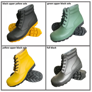 Black Low Cut Lace-up PVC Safety Rain Boots With Steel Toe And Midsole
