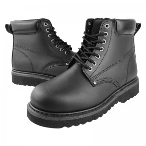 Black Goodyear Welt Grain Leather Shoes with Steel Toe and Midsole