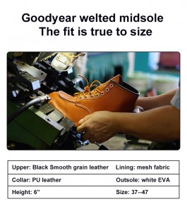 Working Leather Shoes Black 6 Inch Goodyear Welt Stitch Redwing Style