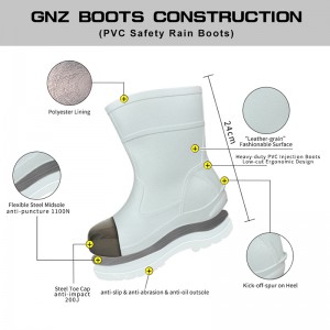 White Food Industry Steel Toe Rain Boots Ankle PVC Safety Rubber Boots