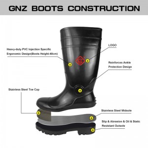 Economy Black PVC Safety Rain Boots with Steel Toe and Midsole