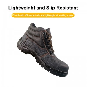 Fashionable Black S3 PU-sole Injection Safety Lace up Leather Shoes